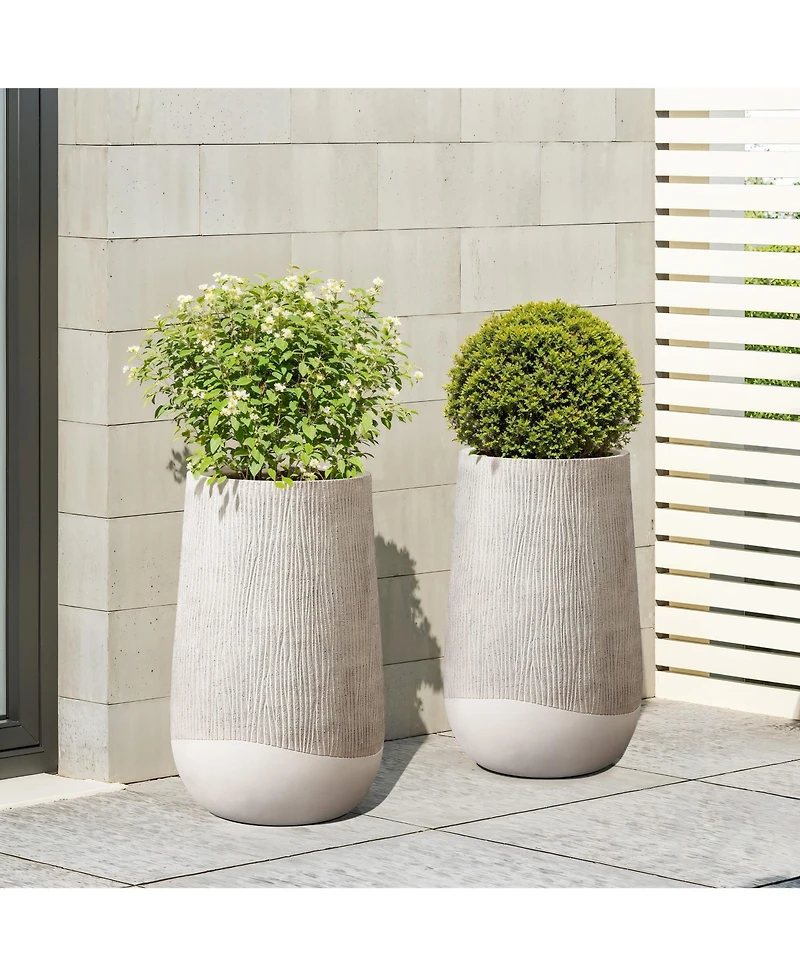 LuxenHome Blended Tan with Wood Pattern Round Tapered -Inch Tall MgO Planter