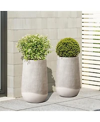 LuxenHome Blended Tan with Wood Pattern Round Tapered -Inch Tall MgO Planter
