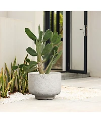 LuxenHome Rustic White with Gray 9.6-Inch Tall Round MgO Planter