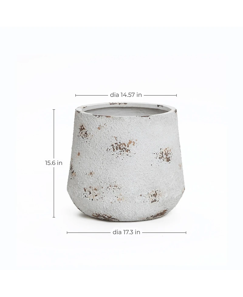 LuxenHome Rustic Off White with Brown Accents 15.6-Inch Tall Round MgO Planter