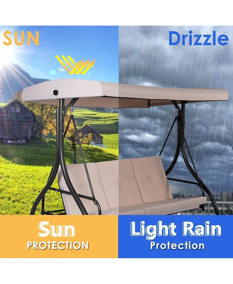 3 Seats Outdoor Swing Hammock with Adjustable Tilt Canopy