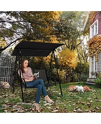 2-Seat Outdoor Canopy Swing with Comfortable Fabric Seat and Heavy-duty Metal Frame