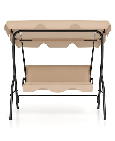3 Seat Outdoor Patio Canopy Swing with Cushioned Steel Frame