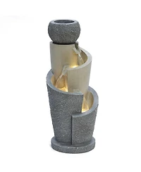 LuxenHome Gray Resin Cascading Spiral Outdoor Fountain with Led Lights