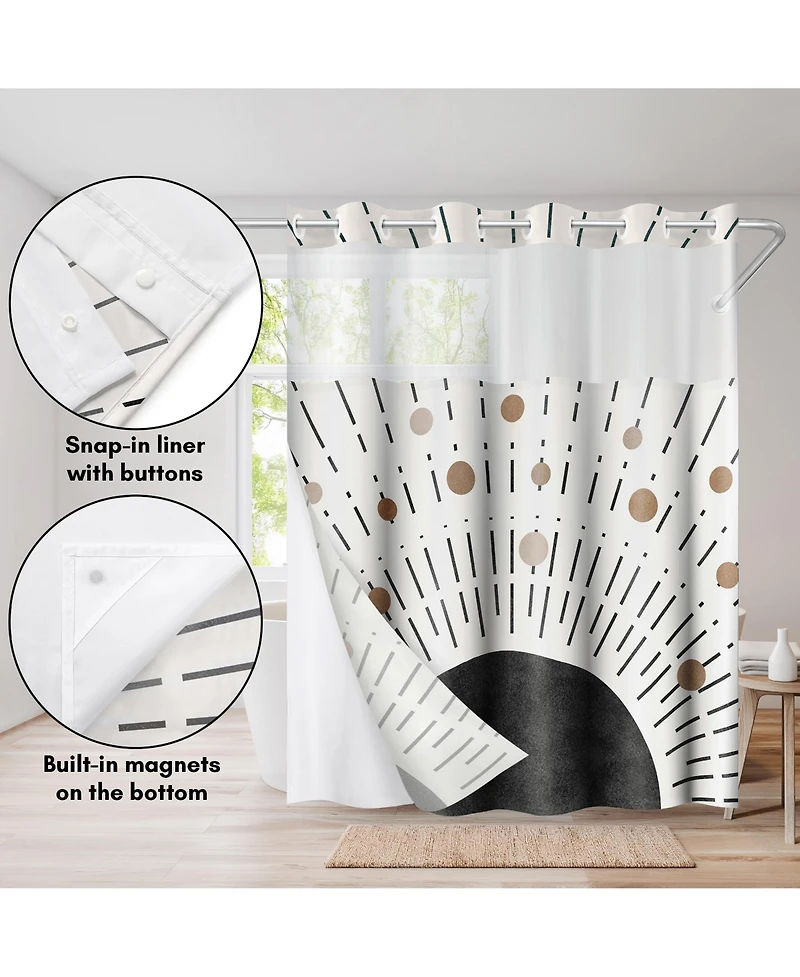 Americanflat 72x75 Hookless Shower Curtain - Abstract Black Bronze Shower Curtain with Sheer Panel, Snap-In Liner, and Grommets - 100% Polyester