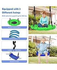 5-In-1 Outdoor Kids Swing Set with A-Shaped Metal Frame and Ground Stake