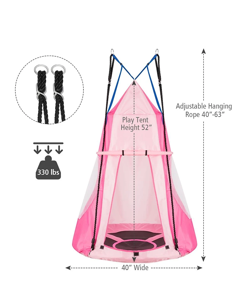 2-in-1 40 Inch Kids Hanging Chair Detachable Swing Tent