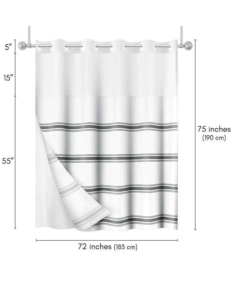 Americanflat 72x75 Hookless Shower Curtain - Grey Abstract Lines Shower Curtain with Sheer Panel, Snap-In Liner, and Grommets - 100% Polyester