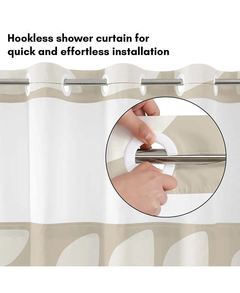 Americanflat 72x75 Hookless Shower Curtain - Abstract Khaki Cream Shower Curtain with Sheer Panel, Snap-In Liner, and Grommets - 100% Polyester