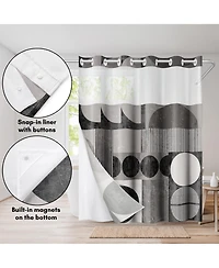 Americanflat 72x75 Hookless Shower Curtain - Abstract Shower Black Grey Curtain with Sheer Panel, Snap-In Liner, and Grommets