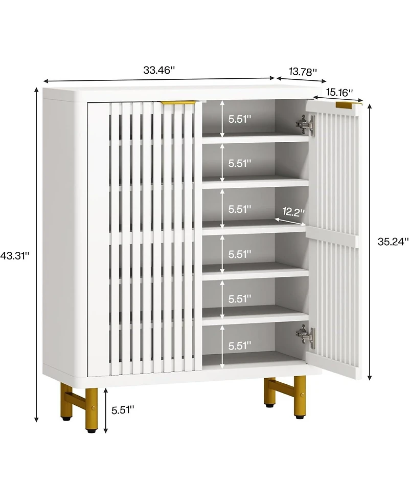 Tribesigns 6-Tier Shoe Cabinet with Shutter Doors, Modern Freestanding Shoe Organizer Cabinet with Adjustable Shelves, Large Wooden Shoe Storage Cabin