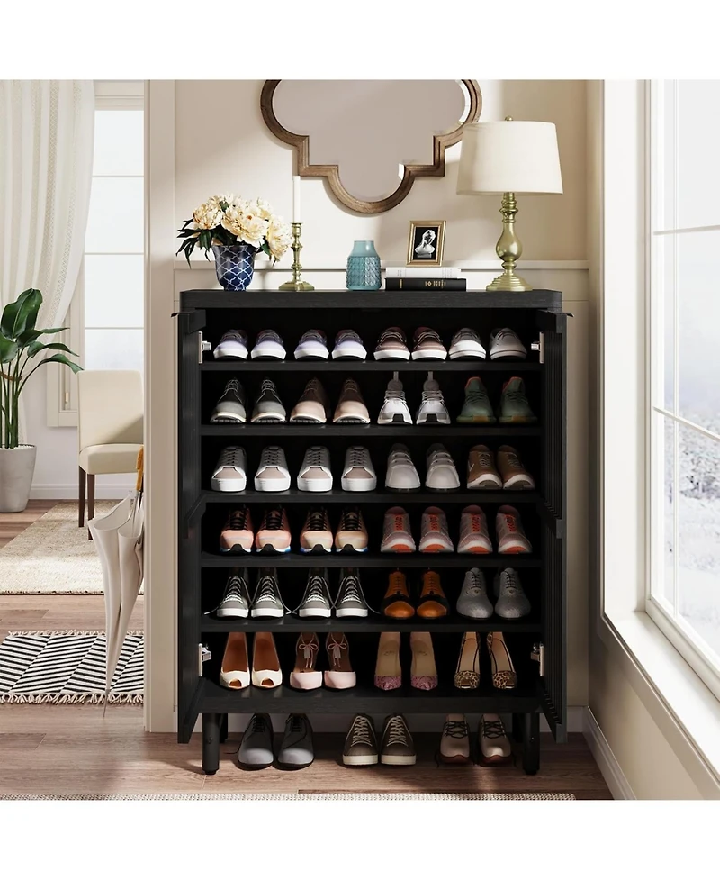 Tribesigns 6-Tier Shoe Cabinet with Shutter Doors, Modern Freestanding Organizer Adjustable Shelves, Large Wooden Storage Cabin