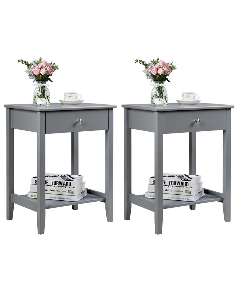 Gymax 2PCS Nightstand Sofa Side End Table Bedroom Living Room w/ Shelf Drawer