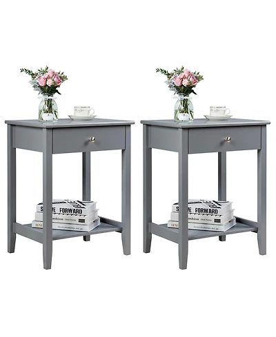 Gymax 2PCS Nightstand Sofa Side End Table Bedroom Living Room w/ Shelf Drawer