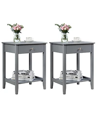Gymax 2PCS Nightstand Sofa Side End Table Bedroom Living Room w/ Shelf Drawer