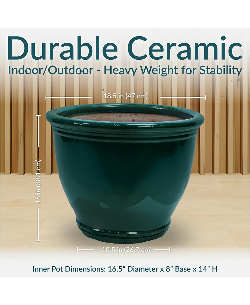 Studio Outdoor/Indoor Uv- and Frost-Resistant Ceramic Flower Pot Planter with Drainage Holes