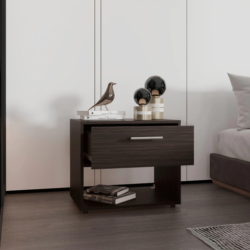 Noxen Nightstand, 1 Drawer, 1 Shelf, 4 Legs, Walnut