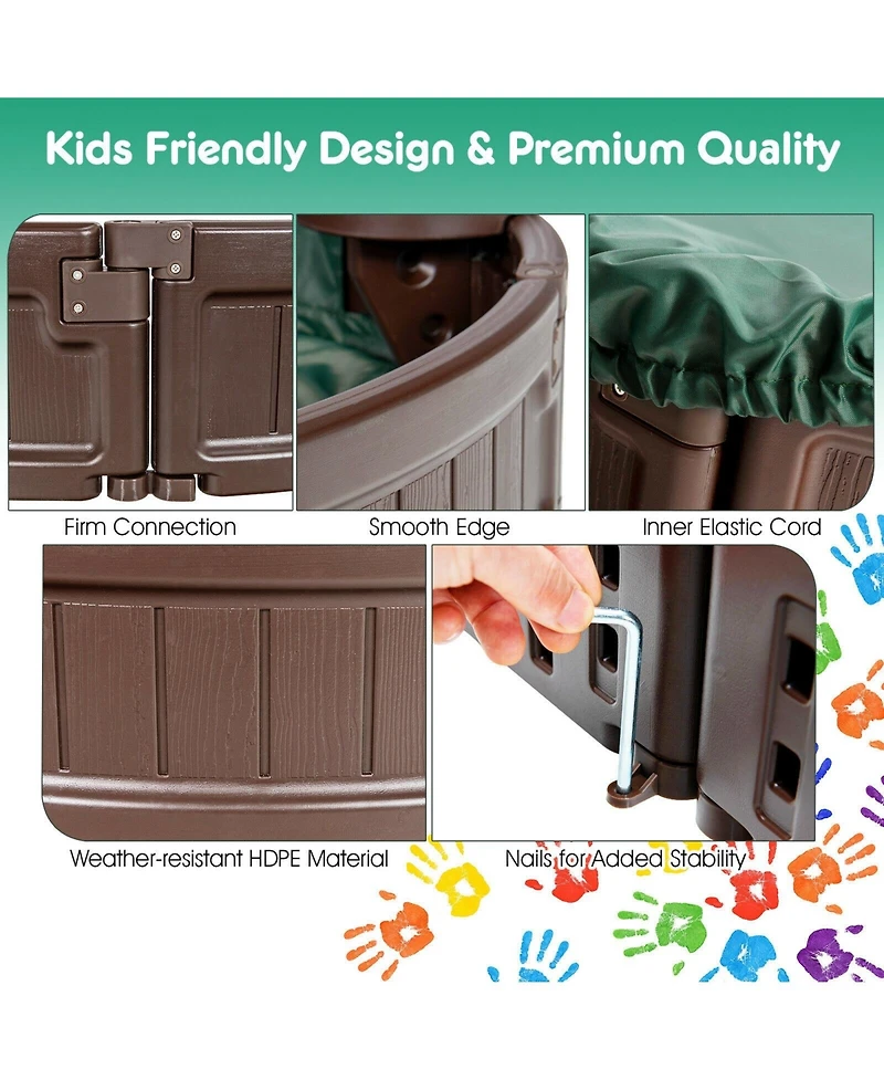 6 Feet Kids Oval Sandbox with Built-in Corner Seat and Bottom Liner