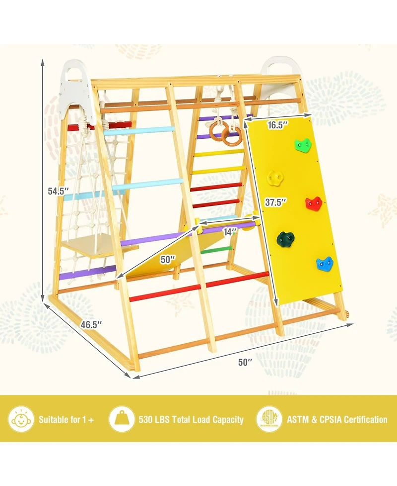8-in-1 Wooden Jungle Gym Playset with Slide and Monkey Bars