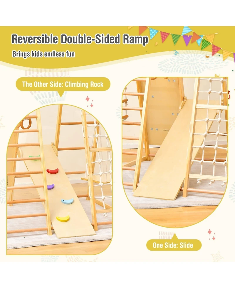 8-in-1 Wooden Jungle Gym Playset with Slide and Monkey Bars