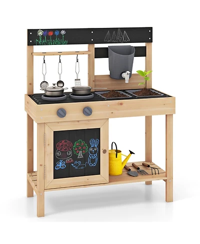 Mud Kitchen Playset Kids Play Kitchen Outdoor with 2 Removable Sinks