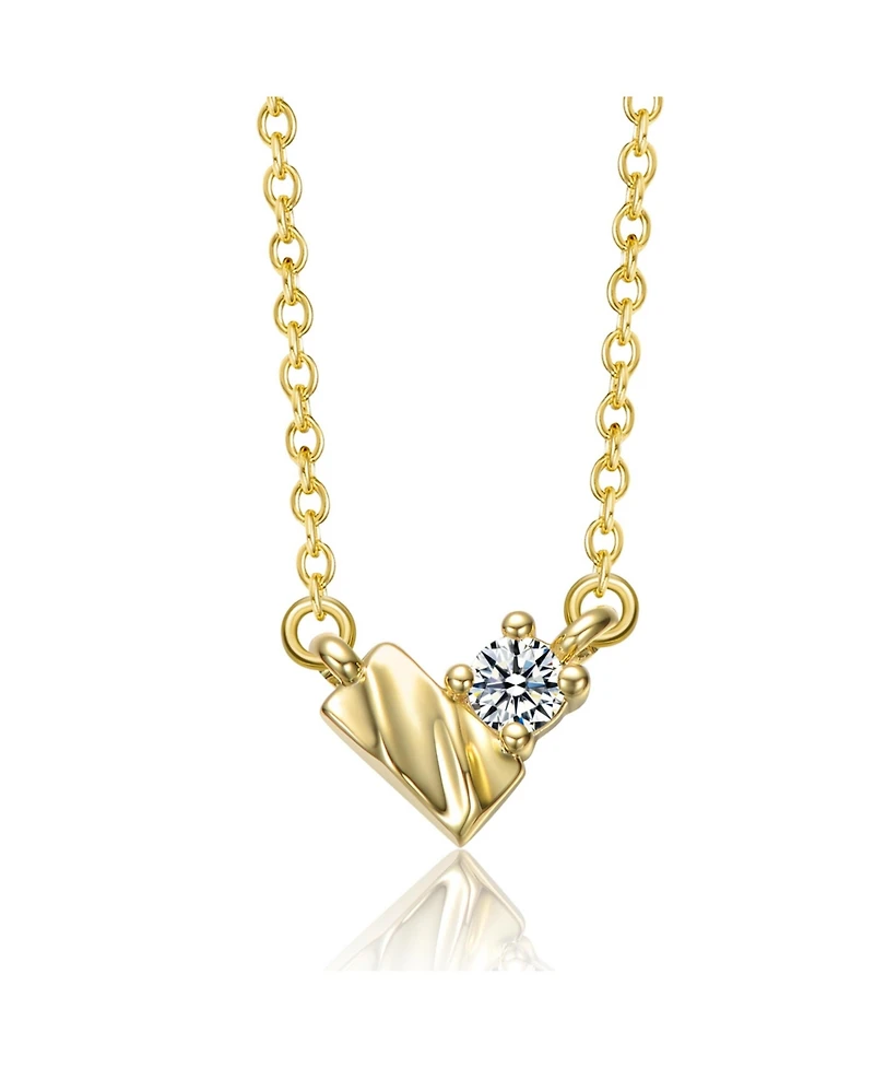 Sterling Silver 14K Gold Plated with Clear Moissanite Rectangluar Pendant Necklace.
