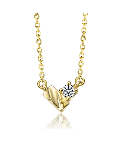 Sterling Silver 14K Gold Plated with Clear Moissanite Rectangluar Pendant Necklace.