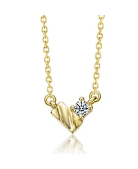Sterling Silver 14K Gold Plated with Clear Moissanite Rectangluar Pendant Necklace.