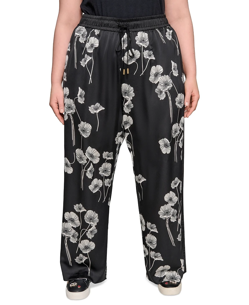 Karl Lagerfeld Paris Plus Flower-Print Wide-Leg Pants