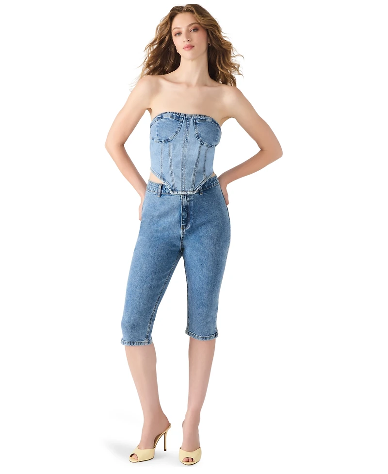 Steve Madden Women's Rina Strapless Denim Corset Top