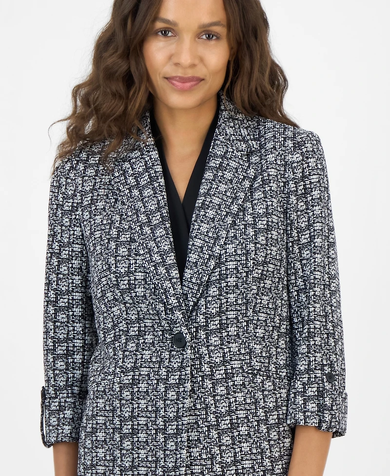 Ak Anne Klein Women's Printed Cool Crepe One-Button Jacket
