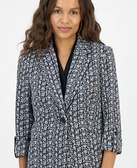 Ak Anne Klein Women's Printed Cool Crepe One-Button Jacket