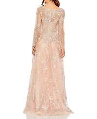 Mac Duggal Women's Embellished Wrap Over Illusion Long Sleeve A Line
