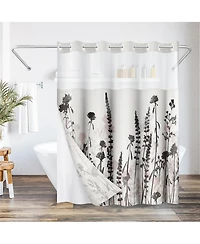 Americanflat 72x75 Hookless Shower Curtain - Floral and Shower Curtain with Sheer Panel, Snap-In Liner, and Grommets