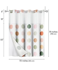 Americanflat 72x75 Hookless Shower Curtain - Polka Dot Green Orange Pink Shower Curtain with Sheer Panel, Snap-In Liner, and Grommets