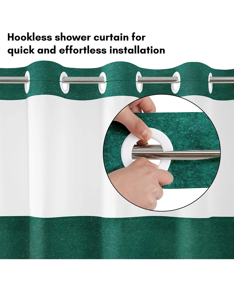 Americanflat 72x75 Hookless Shower Curtain - Abstract Green White Shower Curtain with Sheer Panel, Snap-In Liner, and Grommets - 100% Polyester