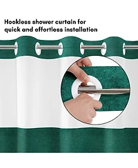 Americanflat 72x75 Hookless Shower Curtain - Abstract Green White Shower Curtain with Sheer Panel, Snap-In Liner, and Grommets - 100% Polyester