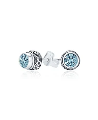 Bling Jewelry Boho Bali Tiny Round Stud Earrings Oxidized .925 Sterling Silver