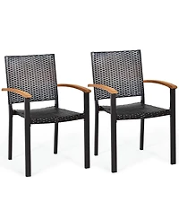 Gymax 2PCS Stackable Patio Wicker Dining Chair Rattan Armchair Outdoor Yard