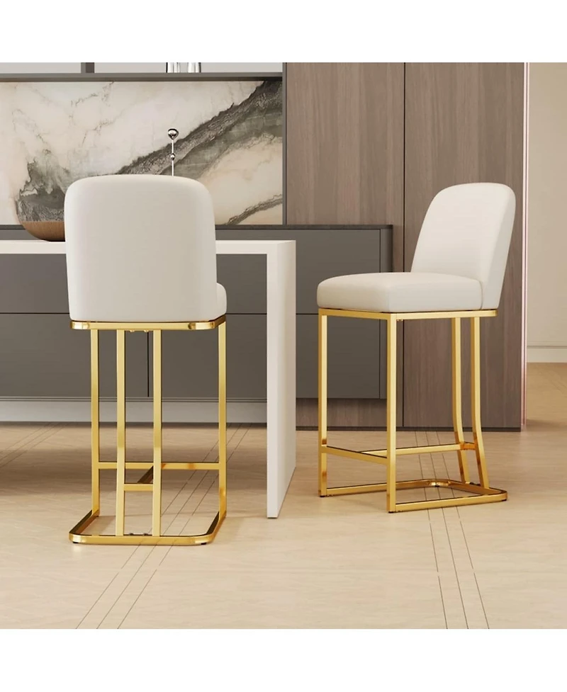 Set of 2 Upholstered Counter Height Bar Chairs with Metal Frame for Kitchen Island, Home Bar or Restaurant-The Pop Home