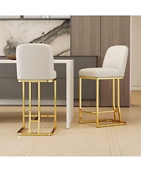 Set of 2 Upholstered Counter Height Bar Chairs with Metal Frame for Kitchen Island, Home Bar or Restaurant-The Pop Home