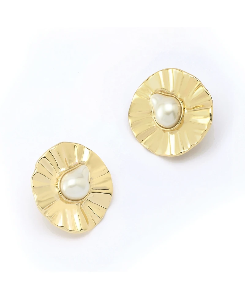 Robert Lee Morris Soho Faux Cultivated Pearl Textured Coin Button Clip-On Earrings