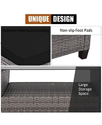4 Pieces Patio Rattan Sofa Furniture Set with Cushion and 2-Tier Coffee Table
