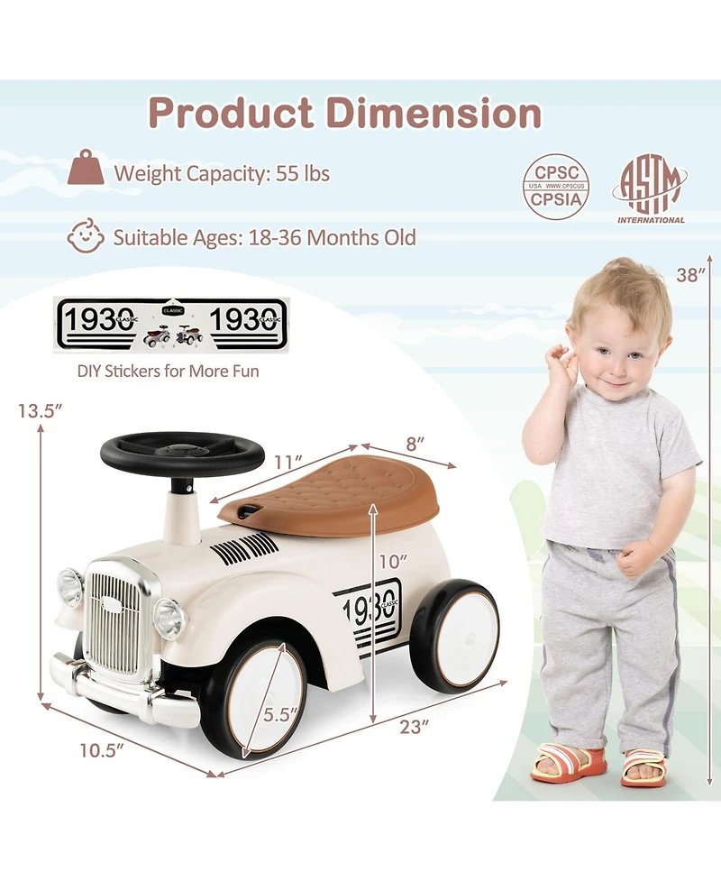 Kids Sit to Stand Vehicle with Working Steering Wheel and Under Seat Storage