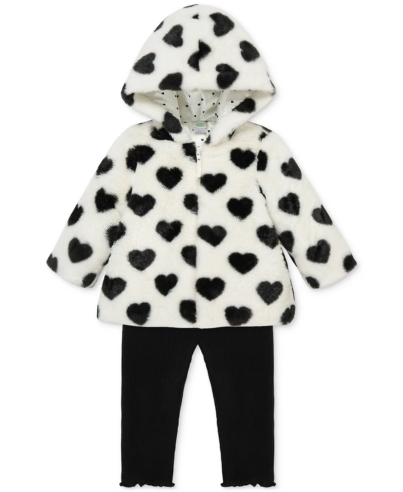Little Me Baby Girls Hearts Faux-Fur Jacket, T-Shirt & Pants, 3 Piece Set
