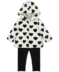 Little Me Baby Girls Hearts Faux-Fur Jacket, T-Shirt & Pants, 3 Piece Set