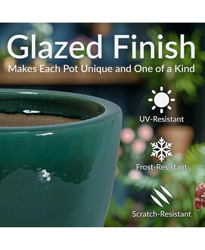 Resort Outdoor/Indoor High-Fired Glazed Uv- and Frost-Resistant Ceramic Flower Pot Planter with Drainage Holes