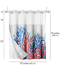 Americanflat 72x75 Hookless Shower Curtain - Coastal Orange Blue Shower Curtain with Sheer Panel, Snap-In Liner, and Grommets - 100% Polyester