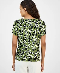 Ak Anne Klein Women's Tulip-Sleeve Printed Knit Top