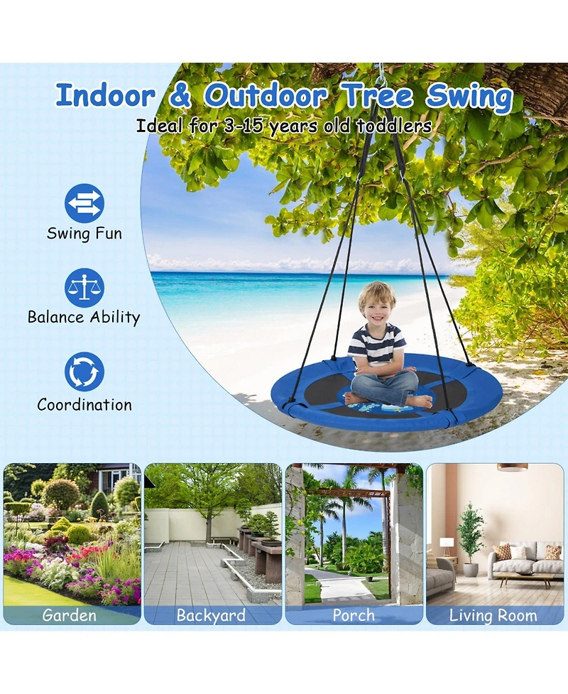 40 Inches Saucer Tree Swing with Adjustable Hanging Ropes and 900D Oxford Fabric